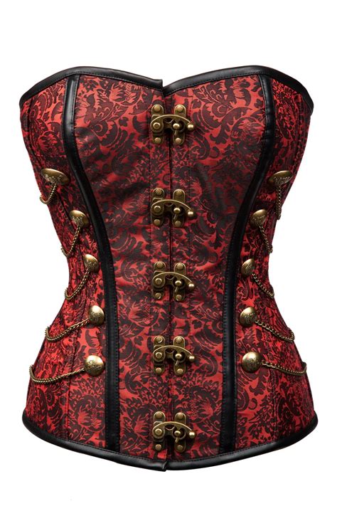 High Quality 2016 Fashion Red Overbust Gothic Corset Womens Chain Steampunk Corsets Bustiers