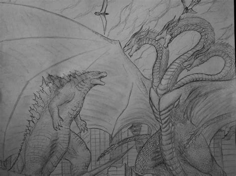 Godzilla Vs King Ghidorah Uncolored Version With Obvious Wet Mark From