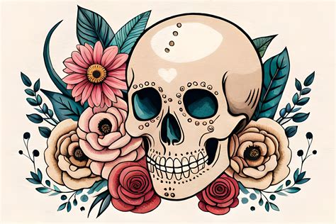 Sugar Skull Flowers Graphic By 1xmerch · Creative Fabrica