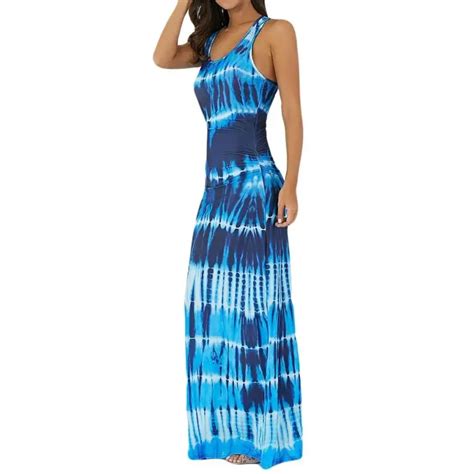 s 2xl plus size long dress 2018 women s sleeveless bohemian casual tie dye illusion print