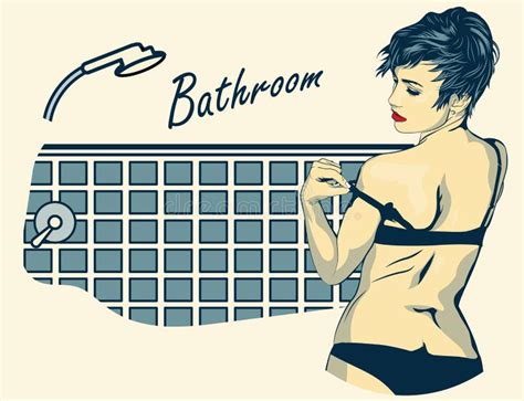 Woman Undressed In The Bathroom Retro Styled Vector Image Stock