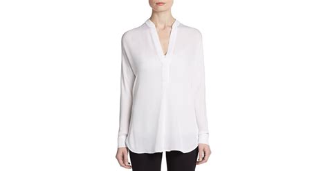 Vince Silk Long Sleeve Blouse In White Lyst