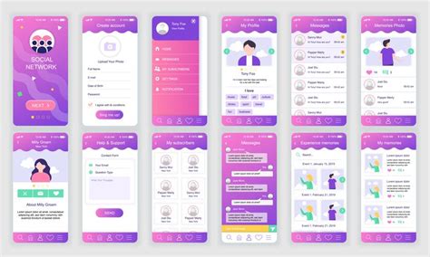 Using our templates for mobile app design need no knowledge of coding. Set of UI, UX, GUI screens Social Network app flat design ...