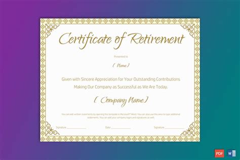 Printable Retirement Certificate Template In 2021 Retirement