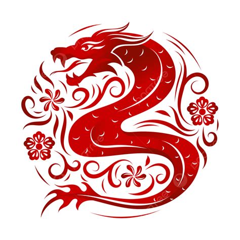 Tanda Zodiak Naga Cina Dengan Vektor Warna Gradien Merah Cerah Tahun