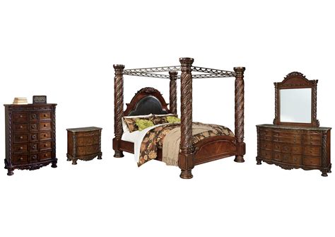 North Shore King Poster Bed With Canopy With Mirrored Dresser Chest