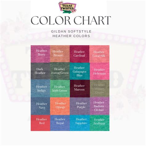 Color Chart For Gildan Softstyle Heather Colors Etsy