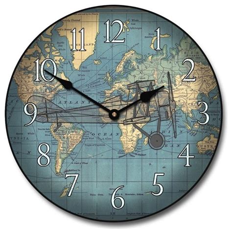 Round The World Map Clock Contemporary Wall Clocks