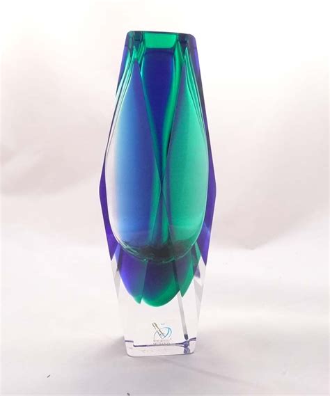 Blue And Green Edged Vase Murano Glass Murano Glass Ts Co