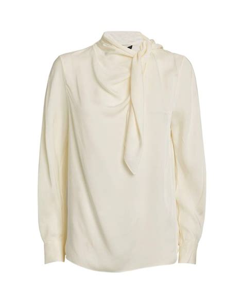 Theory Silk Asymmetric Pussybow Blouse In White Lyst