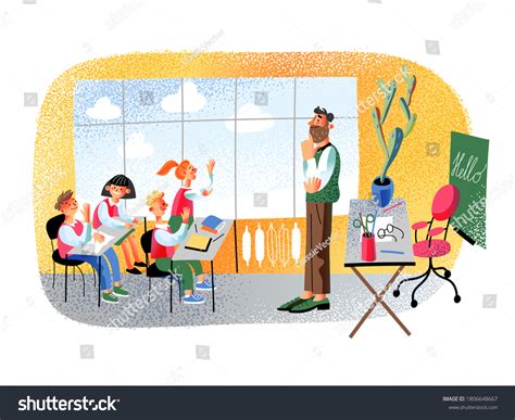 Teacher Pupils Vector Classroom Lesson Educator Stock Vector Royalty