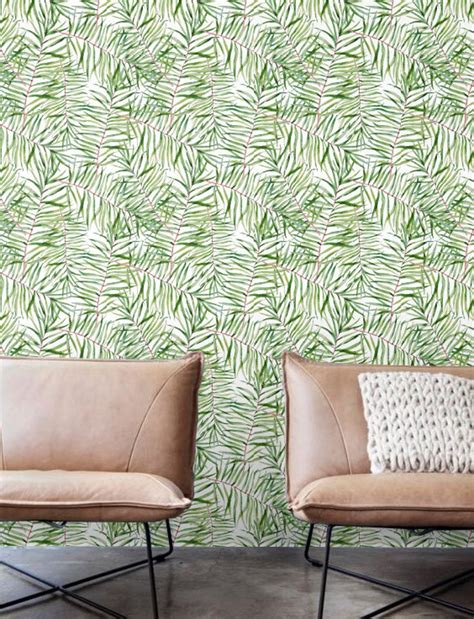 Watercolor Leaf Pattern Wallpaper Removable Wallpaper Etsy