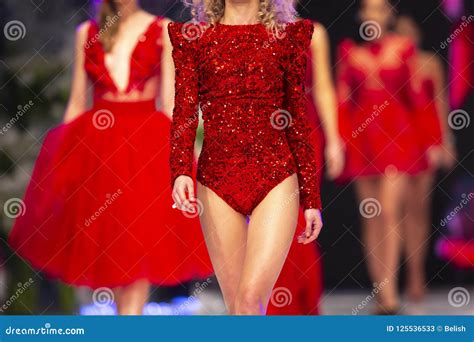 fashion catwalk runway show models red dress stock image image of designer expensive 125536533