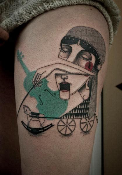 Jade tomlinson and kev james of art duo expanded eye collaborate on beautiful illustration tattoos and have custom. Fantasy Women Cello Thigh Tattoo by Expanded Eye