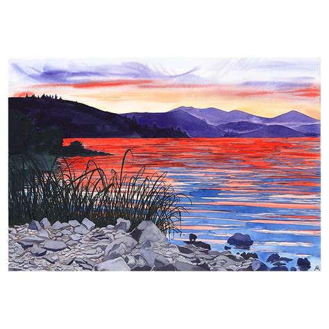 Art Print Of Sky Lakes Sunset Watercolor Painting Etsy