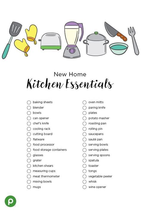 Kitchen Essentials Checklist New Home Essentials Apartment Checklist