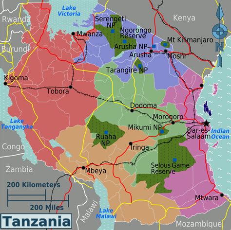 Karten Von Tansania Mit Straßenkarte Und Sehenswürdigkeiten