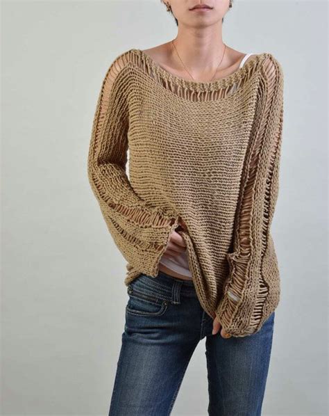 Hand Knit Woman Sweater Eco Cotton Sweater In Wheat Örgü Kadın Bluz