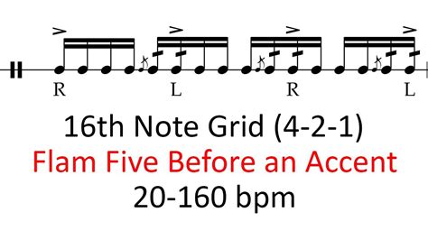 Flam Five Before An Accent 20 160 Bpm Play Along 16th Note Grid Drum