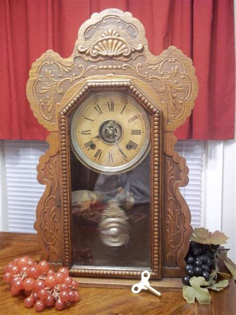Antique All Original 1878 Ansonia Eight Day Strike Lakewood Chiming Clock Clock Mantel