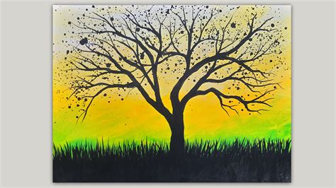 Simple Splattered Tree Silhouette Painting This Is An Easy Painting