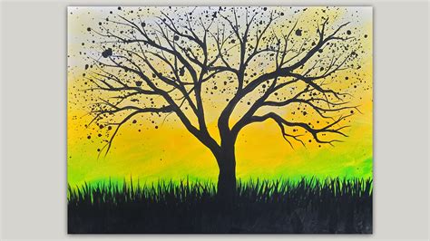 Easy pine tree silhouette painting. Simple splattered tree silhouette painting. This is an ...