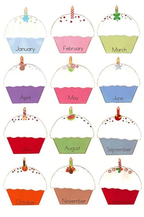 Monthly Birthday Month Cupcakes Printables