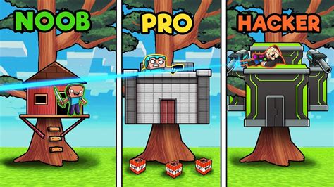 Minecraft Tree House Wars Noob Vs Pro Vs Hacker Youtube
