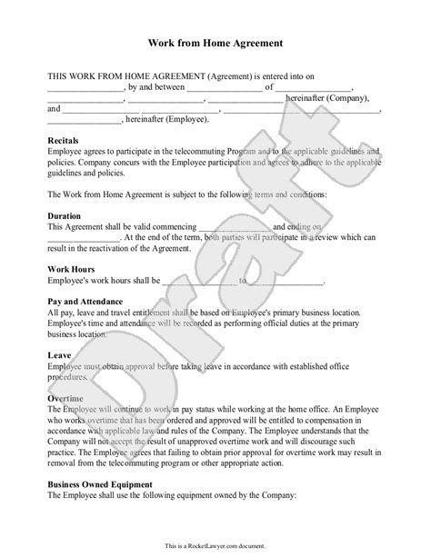 Free Work From Home Agreement Free To Print Save And Download