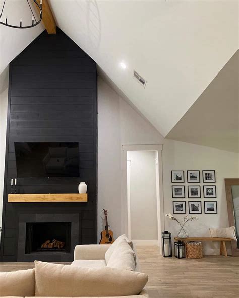 Black Shiplap Cathedral Ceiling Fireplace Soul And Lane