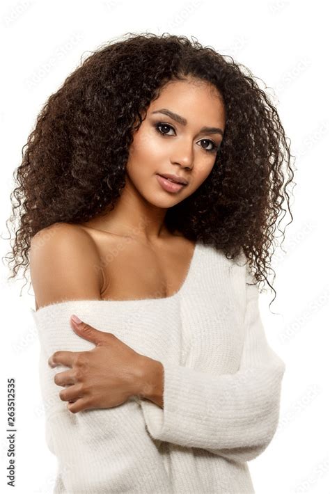 Beauty Black Skin Woman African Ethnic Female Face Babe African American Model With Long Afro