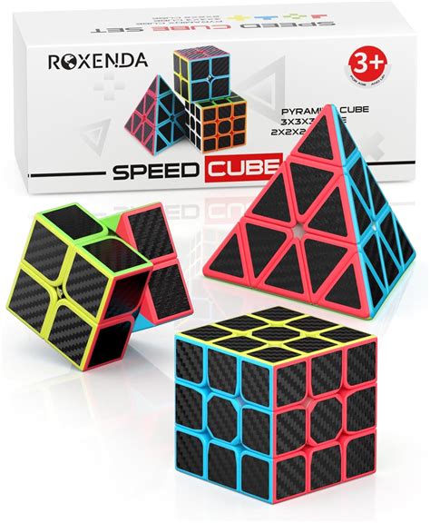 Speed Cubes Roxenda Speed Cube Set Of 2x2 3x3 Pyramid Carbon Fiber