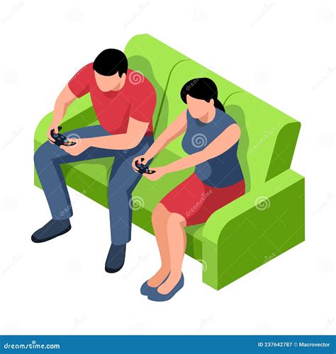 Couple Playing Videogame Composition Stock Vector Illustration Of
