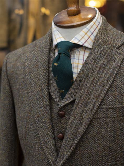 Bladen Harris Tweed Olive Hb Three Piece Suit Tweed Gentlemens