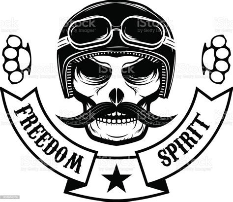 Freedom Spirit Skull With Moustache In Motorcycle Helmet