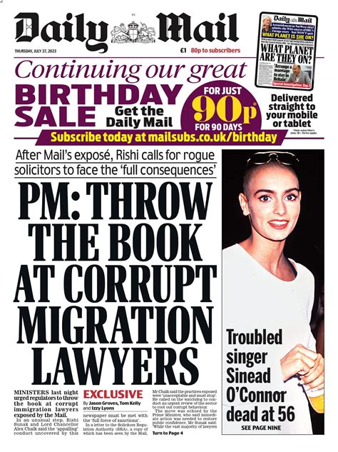 Daily Mail Front Page 27th Of July 2023 Tomorrow S Papers Today