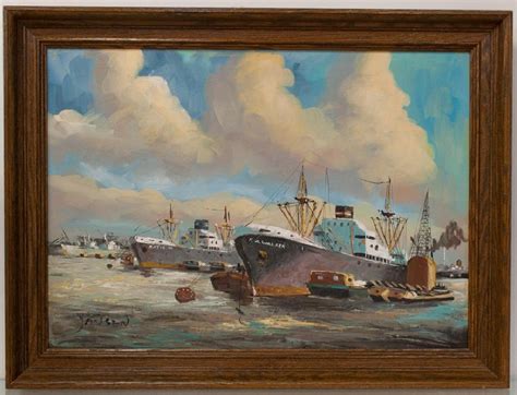 Harbor Scene Oil On Canvas January 20 Jansen Art Auction Harbor Oil