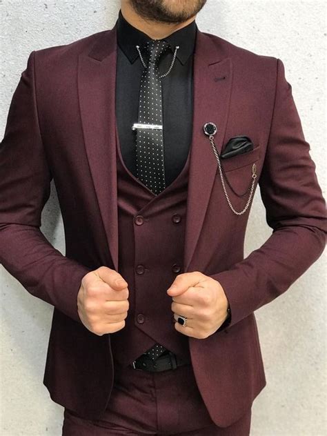 men wedding suits 3 piece suits burgundy suits slim fit one button in 2021 designer suits for