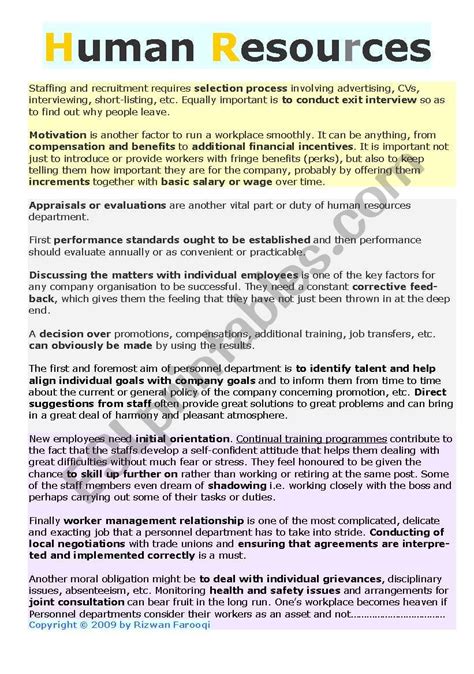 Human Resources Department Business English Esl Worksheet By Germanic