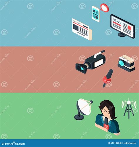Mass Media Journalism Broadcasting News Cast Banners Stock Vector