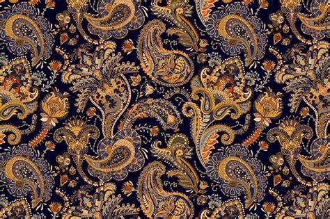 Golden Indian Paisley Pattern Indian Fabric Design On Behance