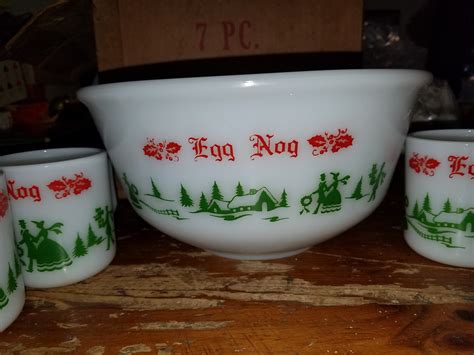 Vintage Milk Glass Egg Nog Christmas Punch Bowl Set Etsy