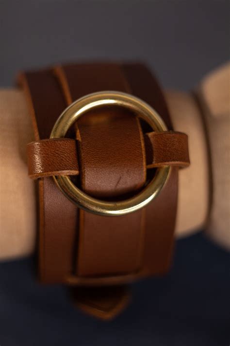 Adjustable Leather Brown Wide Cuff Bracelet With Solid Brass Etsy