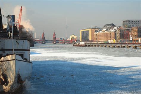 Berlin Germany In Winter Frozen River Spree Stock Image Image Of