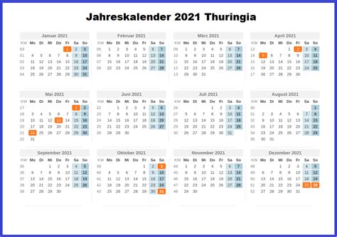 Kostenlos Jahreskalender 2021 Thuringia Zum Ausdrucken The Beste Kalender