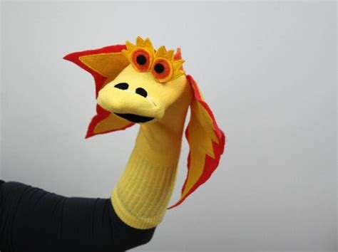 Golden Dragon Sock Puppet With Removable Fire Heirloom Quality