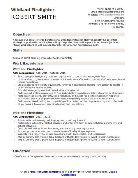 We did not find results for: Wildland Firefighter Resume Samples | QwikResume