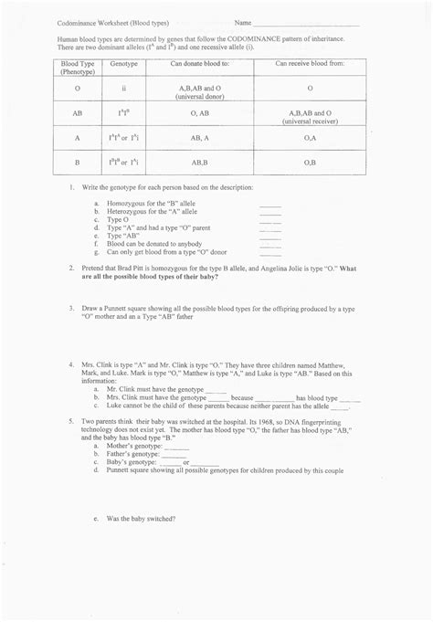 Please allow me to rewrite the key as: 16 Best Images of Blood Type Worksheet - Answer Key ...