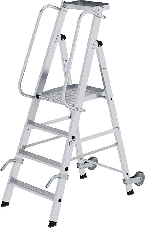 Aluminium Step Ladder With Wheels And Handle 4 Levels Working Height To