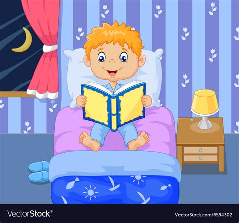 Cartoon Lttle Boy Reading Bed Time Story Vector Image